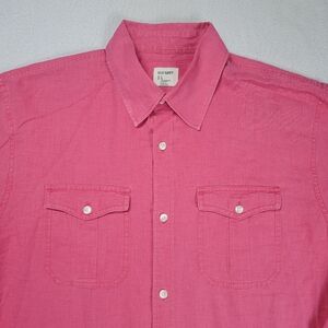 Vintage Old Navy Button Front Shirt Men's Large Pink Linen Blend Safari Casual